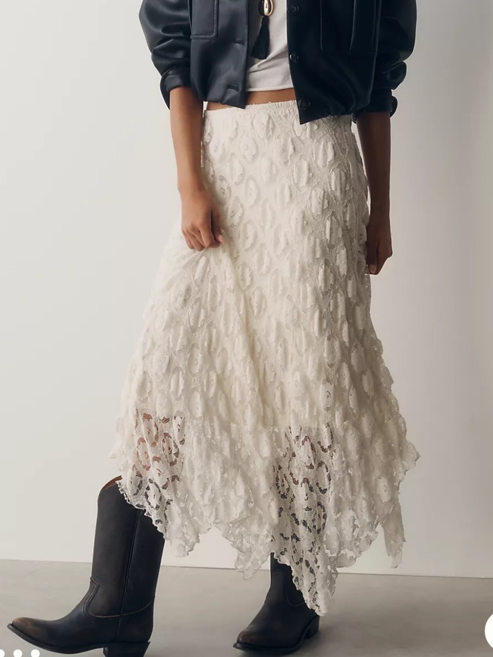 Anthropologie Ivory Lace Midi Skirt